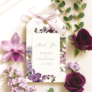 Elegant Lila Orchid Blommigt Bröllop Tack Presentetikett