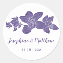 Elegant Lila Orchids Blommigt Wedding Stickers