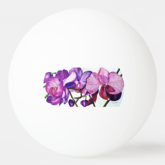 Elegant lila orkidé blomsterpingisbord pingisboll (Framsidan)