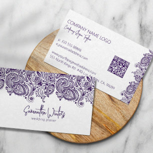 Elegant lila paisley på vit bröllopsfixaren visitkort
