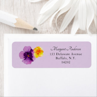 Elegant Lila Pansy Blommigt Returadress Etikett