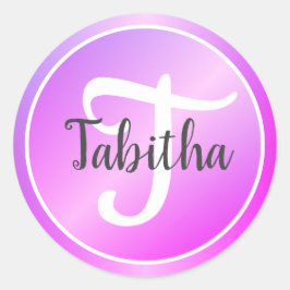Elegant lila pastell rosa ombré personlig initial runt klistermärke