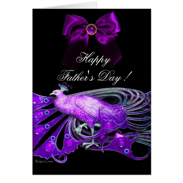 ELEGANT LILA PEACOCK,GEM STONE,BOW Fars dag Hälsningskort (Framsidan)