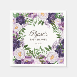 Elegant Lila Peonies Blommigt Girl Baby Shower Pappersservett