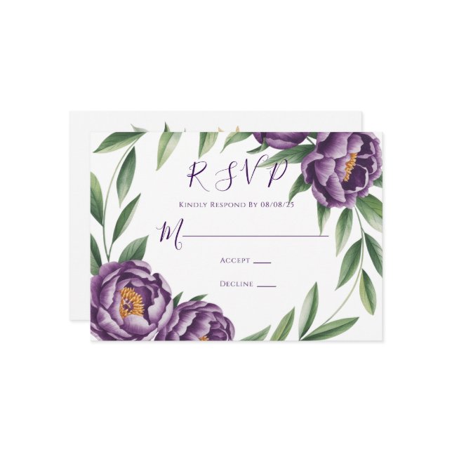 Elegant Lila Peonies Bröllop OSA Card Inbjudningar (Fram/Back In Situ)