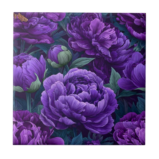 Elegant Lila Peonies Ceramic Tiles Kakelplatta (Framsidan)