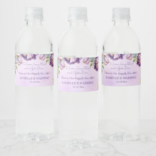 Elegant lila peonies lilac wisteria bröllop vattenflaskor etikett