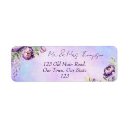 Elegant lila peonies lilac wisteria tack returadress etikett