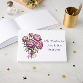 Elegant Lila Peony Blommigt Bröllop Gästböcker