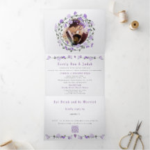 Elegant lila peony blomsterbröllop Tri-Fold 