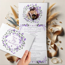 Elegant lila peony blomsterbröllop tri-fold foto