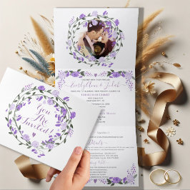 Elegant lila peony blomsterbröllop tri-fold foto