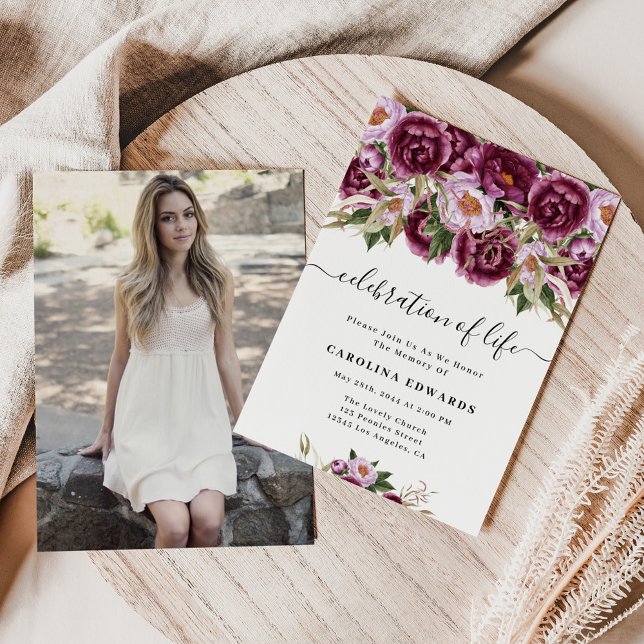 Elegant Lila Photo Firande of Life Memorial Inbjudningar (Skapare uppladdad)