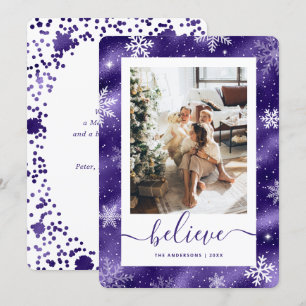 Elegant Lila Photo Snowflake Julkort
