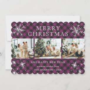 Elegant Lila Play Snowflake 3 Photo Collage Julkort