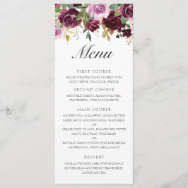 Elegant Lila Plommon Akvarell Blommig Höstbröllop Meny