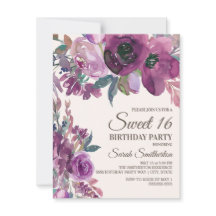 Elegant Lila Plommon Lila Blommig Skrift Sweet 16