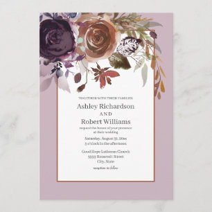Elegant Lila Plum Rosa Guld Blommigt Bröllop Inbjudningar