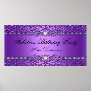 Elegant lila präglad födelsedagsbanner i Damaskus- Poster