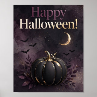 Elegant lila pumpa Happy Halloween konsttryck - Poster