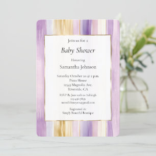 Elegant lila purpur guld ränder baby shower inbjudningar