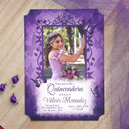 Elegant Lila Quinceanera Finare Vine Photo Gräns Inbjudningar