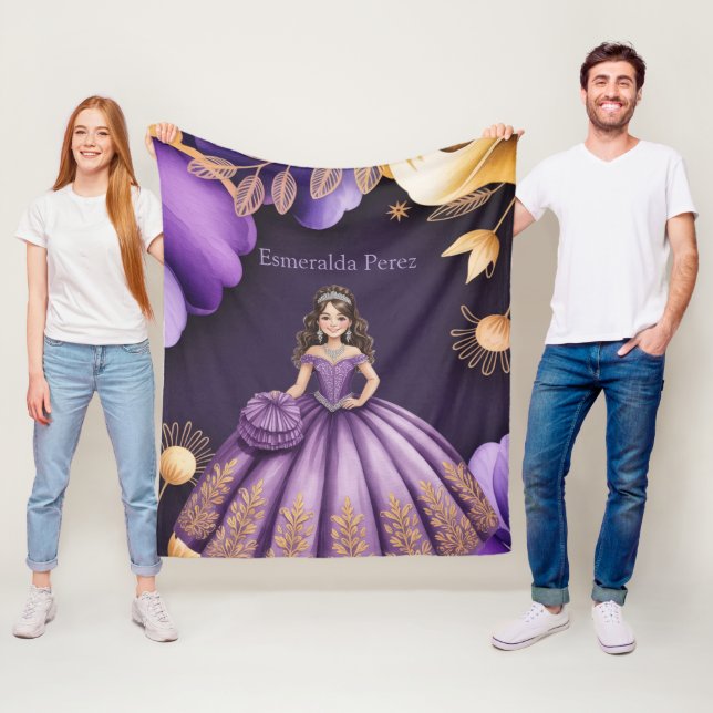 Elegant Lila Quinceañera Girl Art Gift Fleecefilt (På plats)