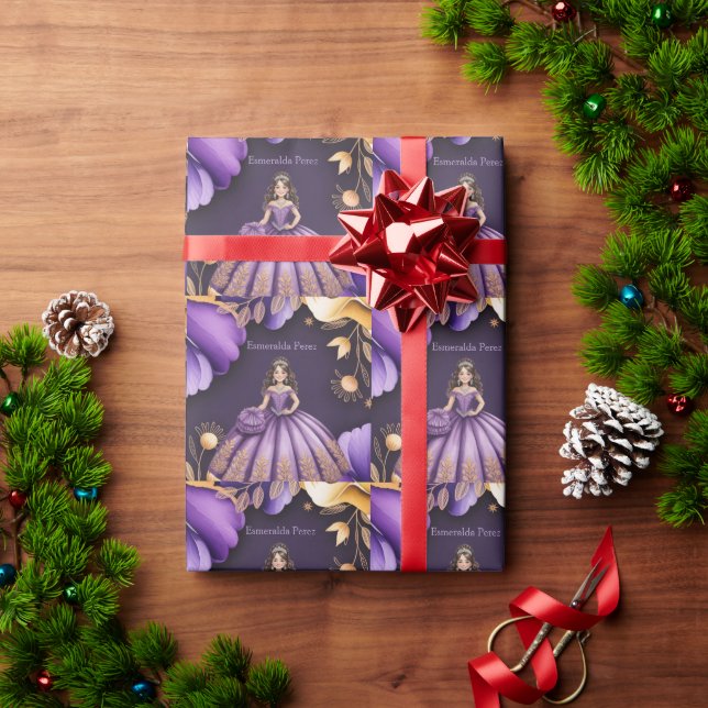 Elegant Lila Quinceañera Girl Art Presentpapper (Julgåva)