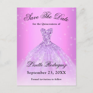 Elegant lila Quinceanera Spara Datum Vykort
