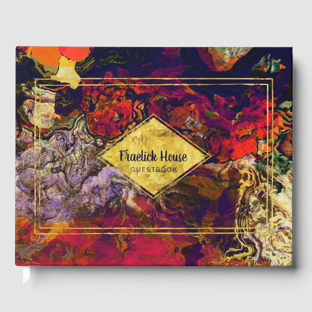 Elegant Lila Red Abstrakt med Faux Guld accents Gästböcker (Framsida)