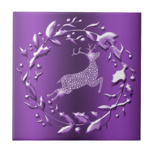 Elegant Lila Reindeer jul Kakelplatta