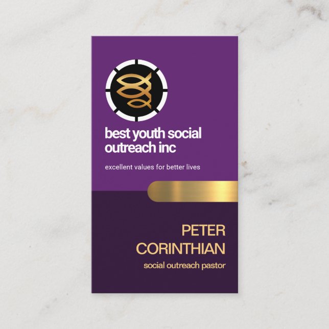 Elegant Lila Religiösa Ichthus Fish Pastor Visitkort (Framsida)