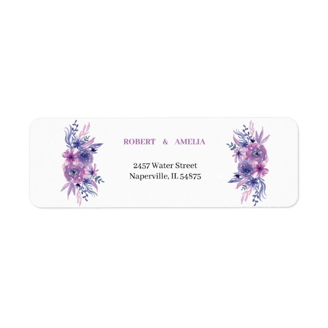 Elegant Lila Returadress Personlig blomma Returadress Etikett (Framsidan)