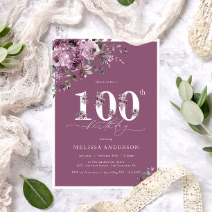 Elegant Lila Ro 100:e Födelsedagsfesten Inbjudningar