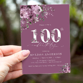 Elegant Lila Ro 100:e Födelsedagsfesten Inbjudningar