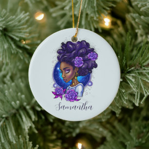 Elegant Lila Ro Afro Woman Julgransprydnad Keramik