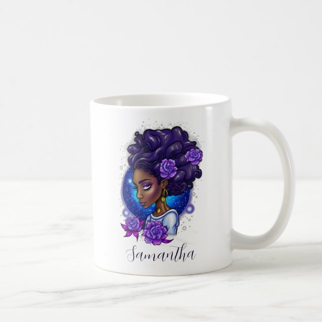 Elegant Lila Ro Afro Woman Kaffemugg (Höger)