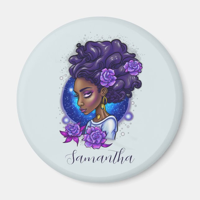 Elegant Lila Ro Afro Woman Magnet (Framsidan)
