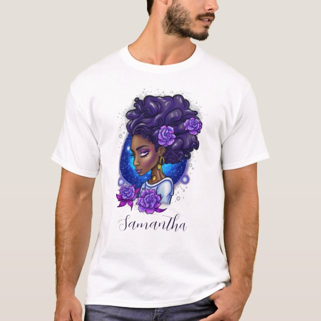 Elegant Lila Ro Afro Woman T Shirt (Framsida)
