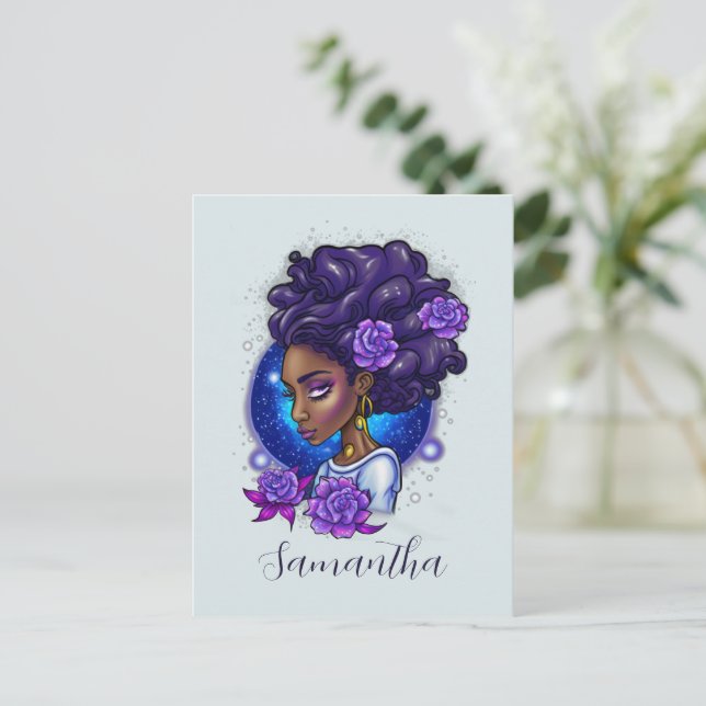 Elegant Lila Ro Afro Woman Vykort (Stående Fram)