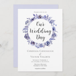 Elegant Lila Ro Blommigt Circle Winter Wedding Inbjudningar