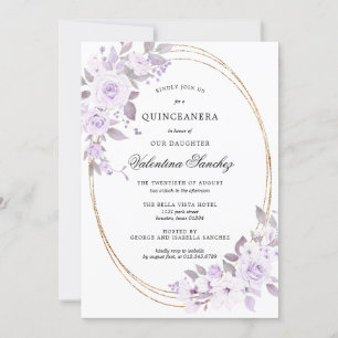 Elegant Lila Ro blommigt Quinceanera Inbjudningar