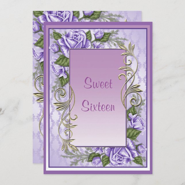 Elegant Lila Ro Framed Sweet sixteen Birthday Inbjudningar (Fram/baksida)