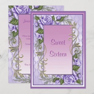 Elegant Lila Ro Framed Sweet sixteen Birthday Inbjudningar