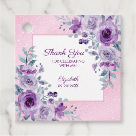 Elegant Lila Ro Glitter Rosa Blommigt födelsedag Gåvor Etiketter