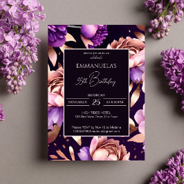 Elegant lila ro guld blommigt födelsedagsmall inbjudningar