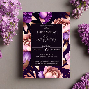 Elegant lila ro guld blommigt födelsedagsmall inbjudningar