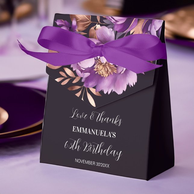 Elegant lila ro guld-peonier blommigt födelsedag presentaskar (Elegant purple rose gold peonies floral birthday party favor box personalized party favor boxes )