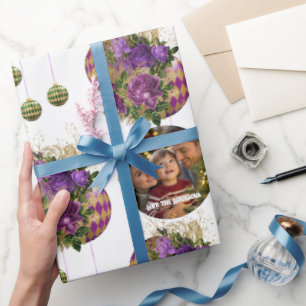 Elegant lila ros och pärla julfoto presentpapper