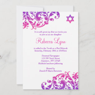 Elegant Lila Rosa Bat mitzvah blomma Inbjudningar